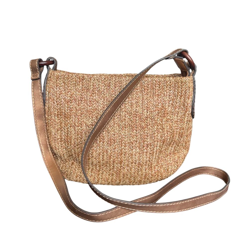 Fossil Brown Woven Metallic Bronze Leather Crossbody Bag Y2K Vintage